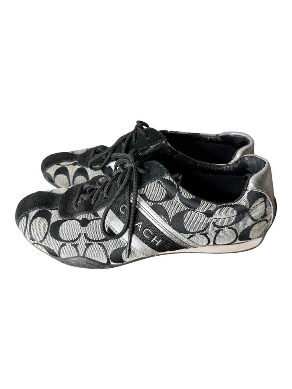 COACH Jayme Signature C Logo Canvas Sneakers Black Grey Size 8